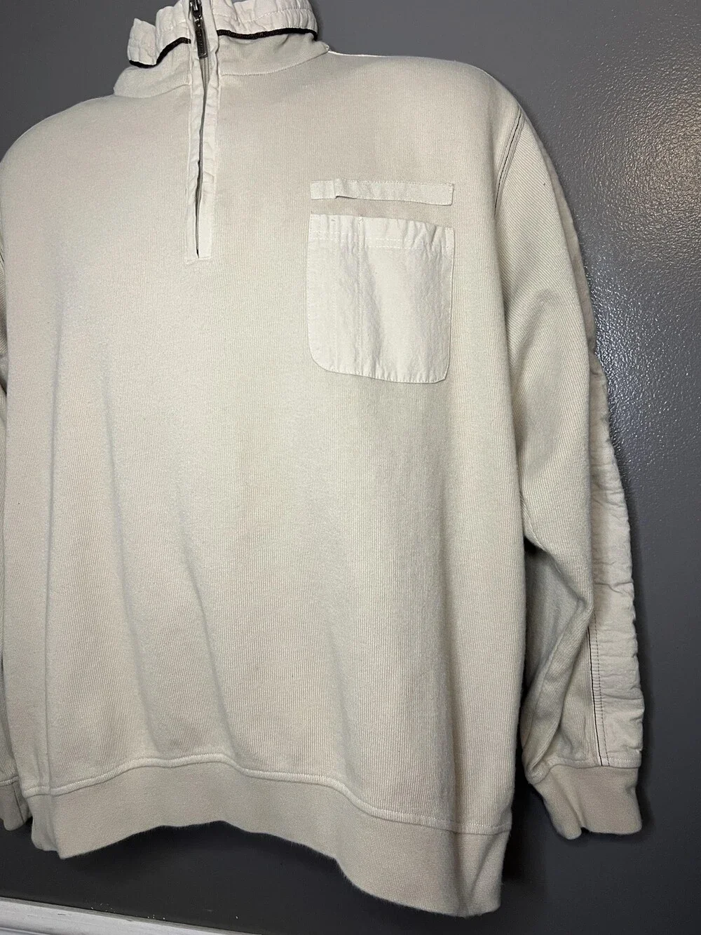 Ted Lapidus Jeans Sweater Mens Large Beige Quarter Zip Cotton Pullover Top